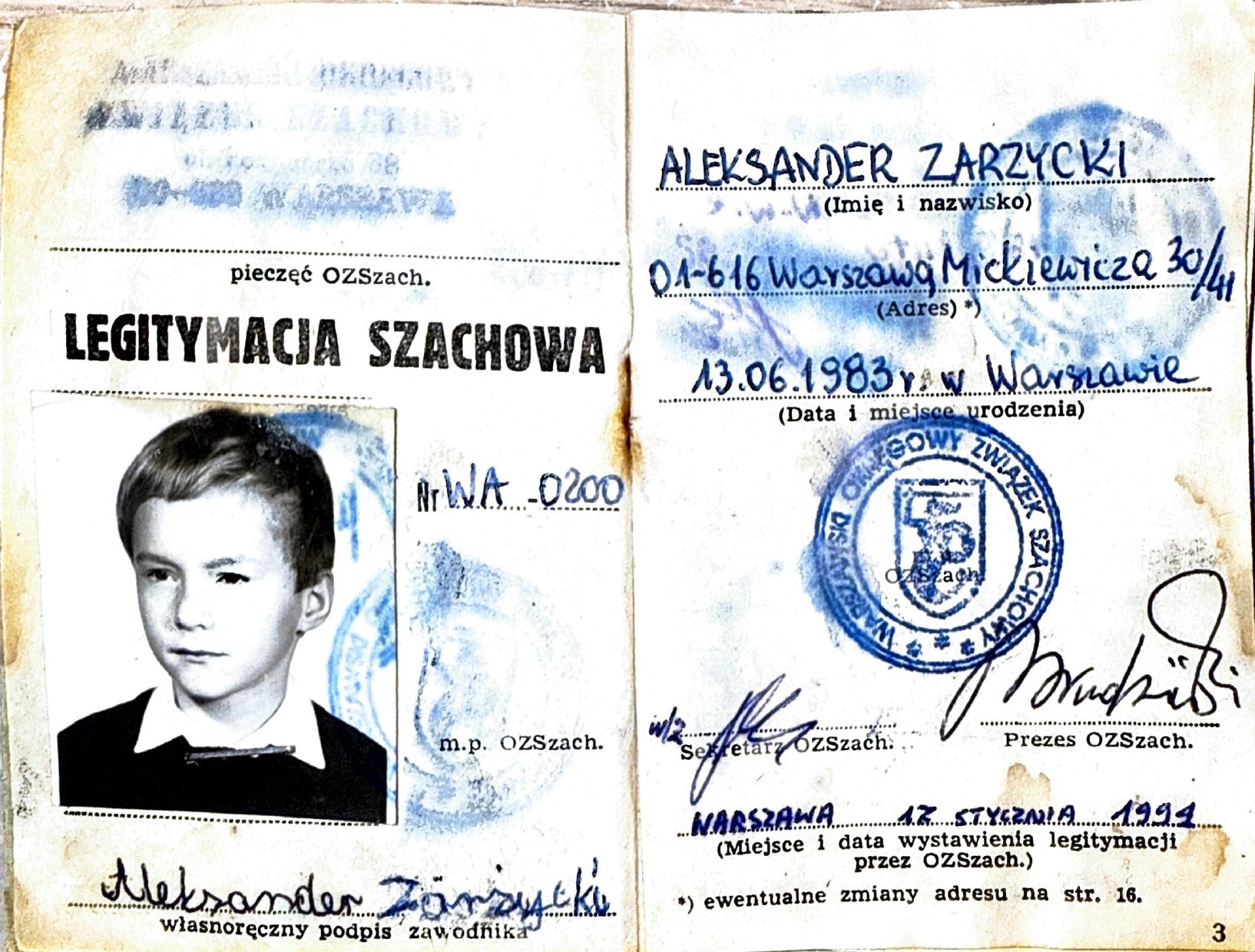Legitymacja PZSzach - Polskiego Związku Szachowego